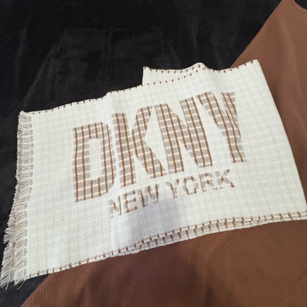 DKNY Cream and Brown Logo Scarf